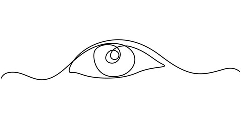 Poster - WebSingle continuous one line art female watch eye, Eye sign in continuous line drawing style. Line art of human eye sign. Vector illustration. Abstract background, Single continuous one line art eye.