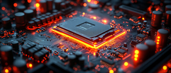 Poster - Futuristic microprocessor cooling system with glowing elements and circuits
