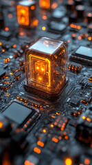 Poster - High tech optical sensor array with glowing elements on circuit board