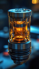 Poster - detailed metallic engine component with glowing glass chamber