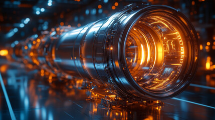 Poster - intricate aerospace rocket engine nozzle with glowing metallic details