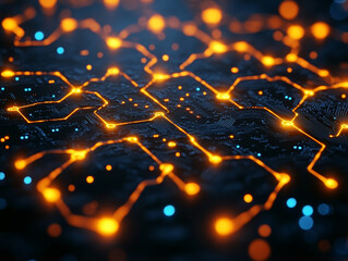 Poster - vibrant close up of circuit board with glowing connections and patterns