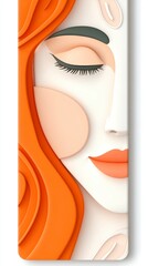 Poster - close up of a stylized female face with orange hair, peach and white skin tones, and minimal backgro