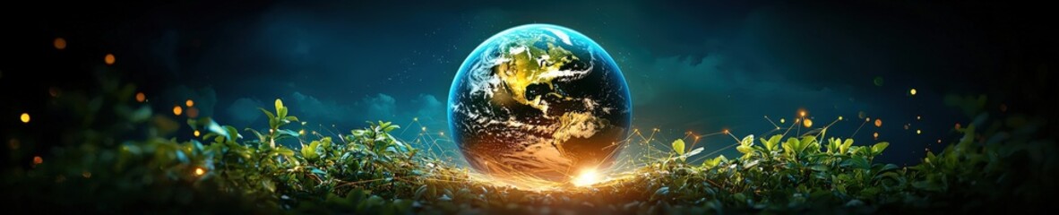 Wall Mural - a planet is surrounded by a green field