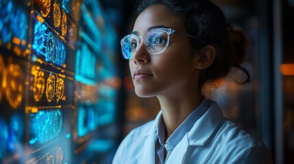 Aufkleber - A researcher in a lab examines data related to quantum physics, focusing on qubits and superposition in a complex energy experiment.