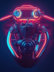 Poster - Close-up shot of a motorcycle with glowing neon lights, suitable for travel or action-themed concepts