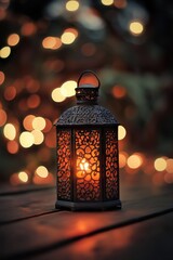 Poster - A single candle is lit on a wooden table