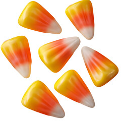 Aufkleber - Beautifully rendered 3D candy corn with rich vibrant colors and a slightly translucent effect creating a captivating and festive visual on a transparent background