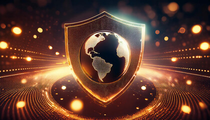 digital world map with binary code for security