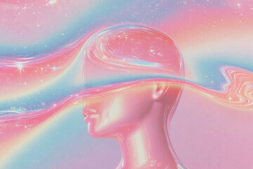 Aufkleber - surreal image of mannequin head with swirling pastel colors and sparkles, creating dreamy and ethereal atmosphere. vibrant hues blend seamlessly, evoking sense of wonder and imagination