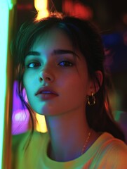 Poster - A woman wearing a white shirt looks directly at the camera, her expression neutral
