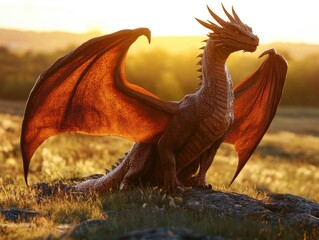 Poster - A dragon sits atop a rock, its scales glistening in the sunlight