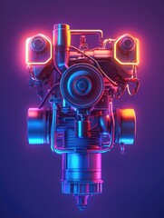 Aufkleber - A detailed shot of a motorcycle engine on a blue background, ideal for editorial or commercial use