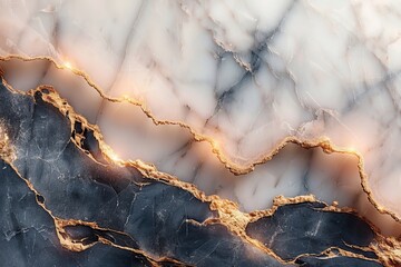 Poster - A stunning close-up of marble featuring soft white and grey hues intertwined with gold veining. The contrast of colors and textures creates a luxurious and artistic appearance.