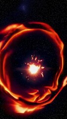 Wall Mural - Cosmic explosion transforming into pulsating fiery nebula against starry space background