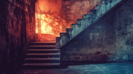 Aufkleber - A set of stairs leads up to an open doorway, suitable for use in interior design or architectural contexts
