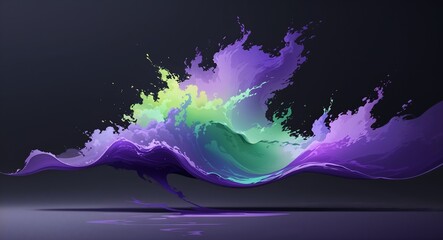 Wall Mural - abstract purple green gradient anime on plain dark black background illustration