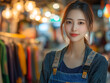 © Bohdan - Smiling woman in casual attire at a vibrant market