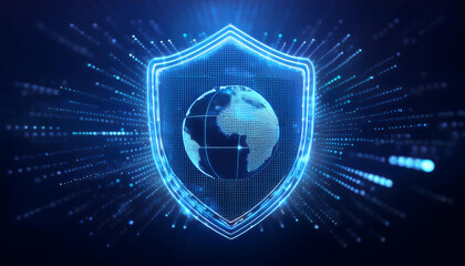 digital world map with binary code for security