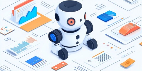 Poster - Robot Analyzing Data Charts and Graphs for Business