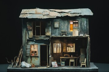 Aufkleber - A small wooden house with a rusty tin roof, perfect for rural or countryside scenes