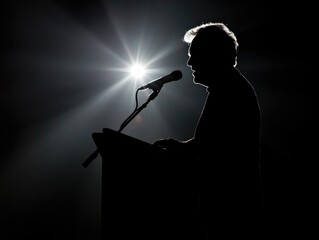 Aufkleber - A person speaking at a microphone, likely giving a presentation or speech
