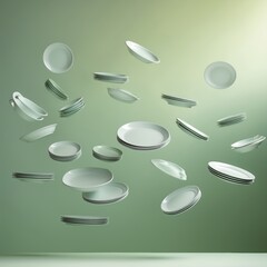 Poster - Floating plates create a mesmerizing visual display reflecting movement and artistry in a minimalist setting