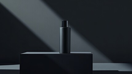 Poster - Minimalist black backdrop with diffused light creating gentle and natural product shadows