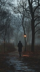 Poster - A person walking down a path in the dark