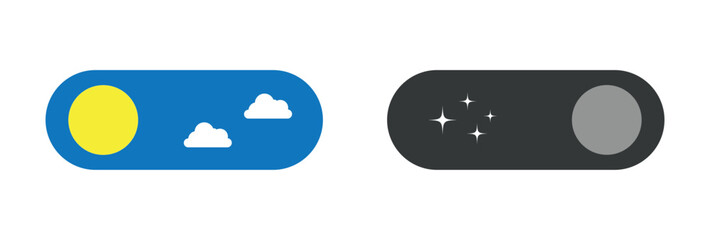 Aufkleber - Day and night toggle switch icon set. Dark mode and light mode switch button. On and Off, Sun and Moon icon for website, mobile app, ux, ui png and vector illustration on transparent background
