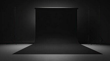 Leinwandbilder - Smooth black studio backdrop with subtle soft shadows, perfect for professional product photography