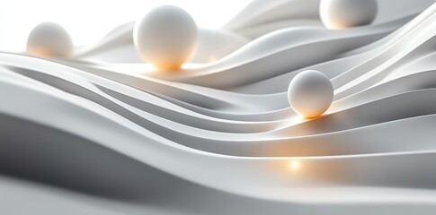 Poster - Abstract White Spheres on Wavy Surface 3d Render