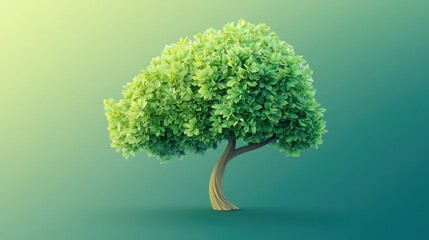 Poster - A tree icon with vibrant green foliage and a curved trunk, set on a gradient backdrop 