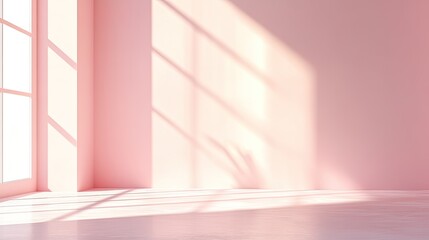 Leinwandbilder - Soft pink background with elegant light and shadow play on the wall and floor, creating a dreamy empty space