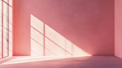 Leinwandbilder - Soft pink background with elegant light and shadow play on the wall and floor, creating a dreamy empty space