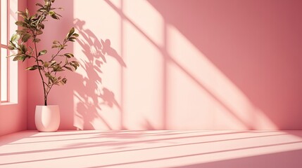 Aufkleber - Subtle pink background with a smooth floor and natural shadows for a serene, minimalist setting