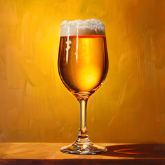 Aufkleber - Refreshing beer glass with bubbles on amber background