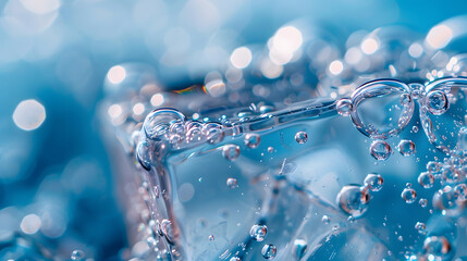Poster - Crisp water bubbles on blue background