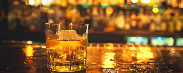 Aufkleber - Whiskey on the rocks at a cozy bar