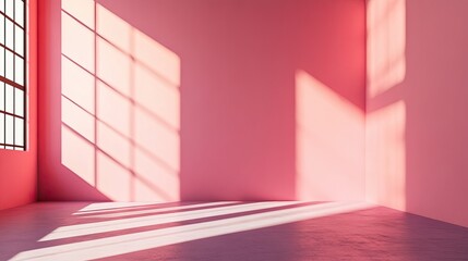 Leinwandbilder - Warm pink empty space with smooth walls and gentle natural light casting soft shadows