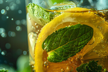 Poster - Refreshing mint and lemon infused water close-up