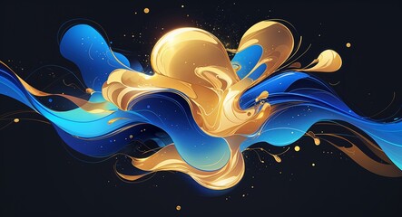 Wall Mural - abstract gold blue gradient anime on plain dark black background illustration