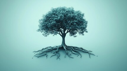 Poster - A stylized tree icon with roots and branches forming a balanced shape. 