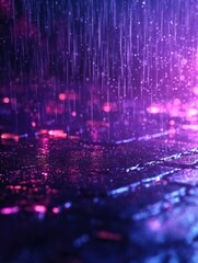 Poster - A rainy scene in a dark room with purple and blue hues