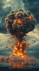 Poster - A massive cloud of smoke and flames erupting from above, chaotic scene