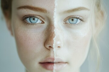Poster - A close-up image of a woman with noticeable freckles on her face
