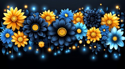 Poster - Vivid and Colorful Flowers Arranged on a Dark Background