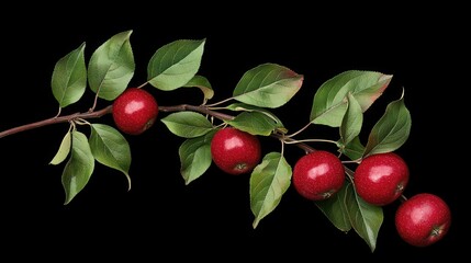 Poster - a single apple tree branch with glossy red apples and green leaves. 
