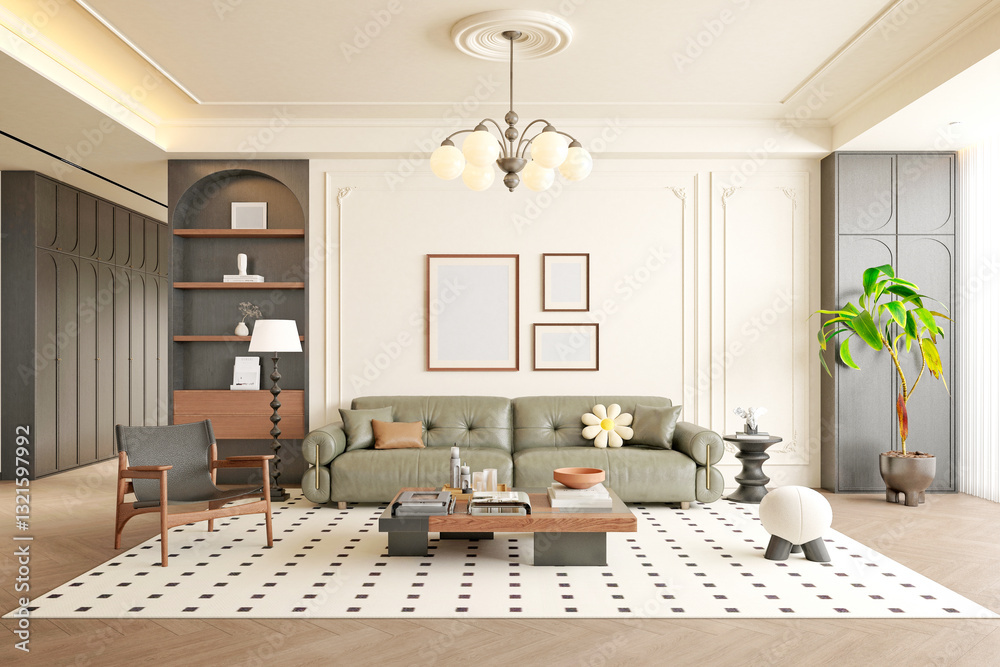 3d render modern living and dining room Stock Illustration | Adobe Stock