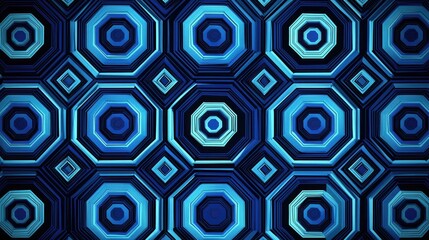 Poster - A seamless geometric blue pattern with hexagons and contrasting shades. 